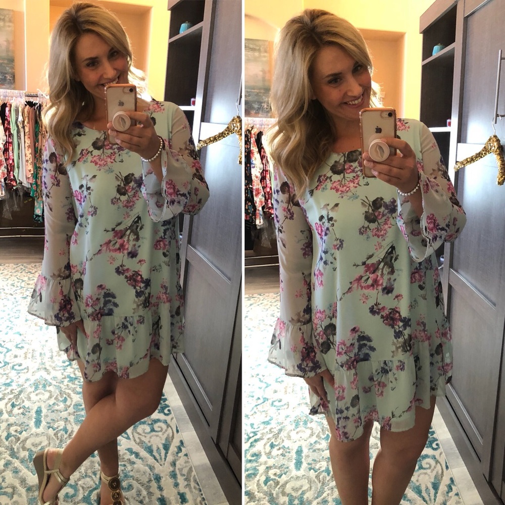 Mint Floral Dress - Picture 3 of 7